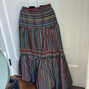 Vintage 1970s Jupe International Multicolor Striped Cotton Velvet Embossed Skirt